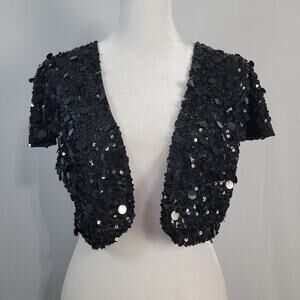 Betsey Johnson all-over sequin open front bolero jacket sz M black party formal